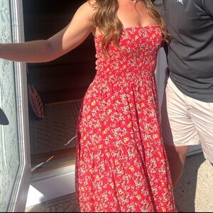 Cute Floral Maxi Strapless Dress